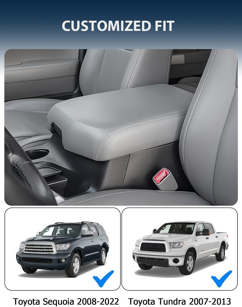 Eaglecover Center Console Cover for Toyota Tundra Accessories 2007-2013 & Toyota Sequoia 2008-2022, Vinyl Leather Car Armrest Protector, Anti-Scratch, Gray - Image 2